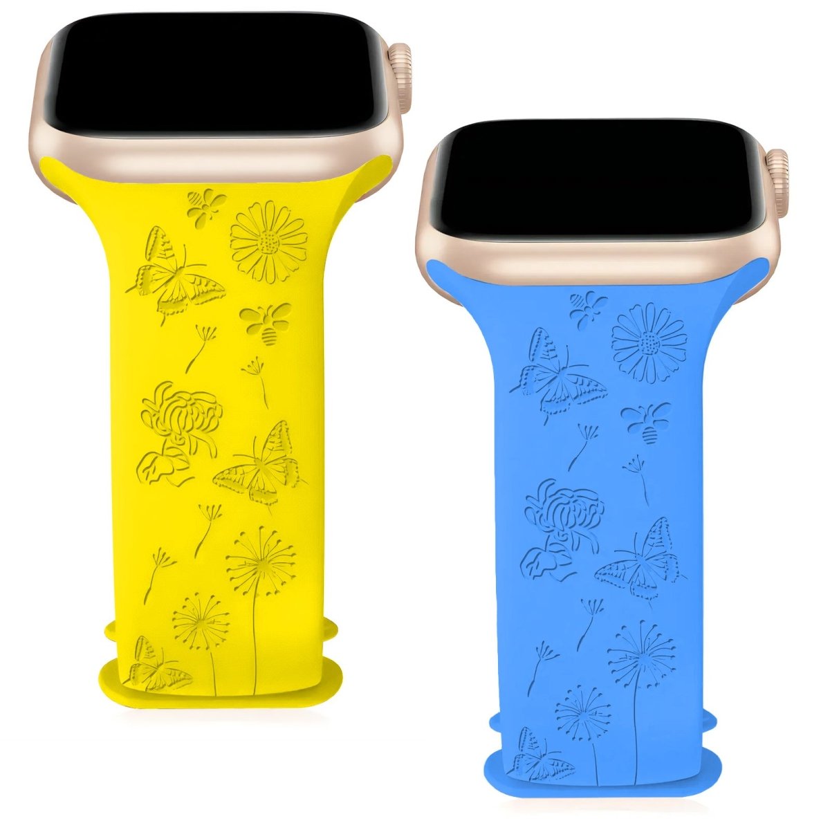 2 Pack Butterfly & Bee Engraved Apple Watch Straps - RueZone Smartwatch 38MM/40MM/41MM Yellow & Blue