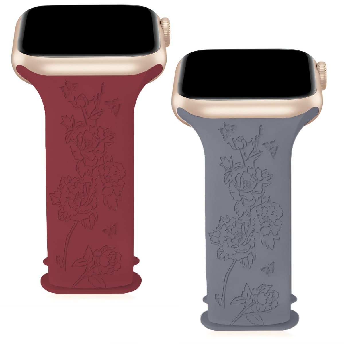 2 Pack English Garden Engraved Apple Watch Straps - RueZone Smartwatch 38MM/40MM/41MM Wine Red & Lavendar