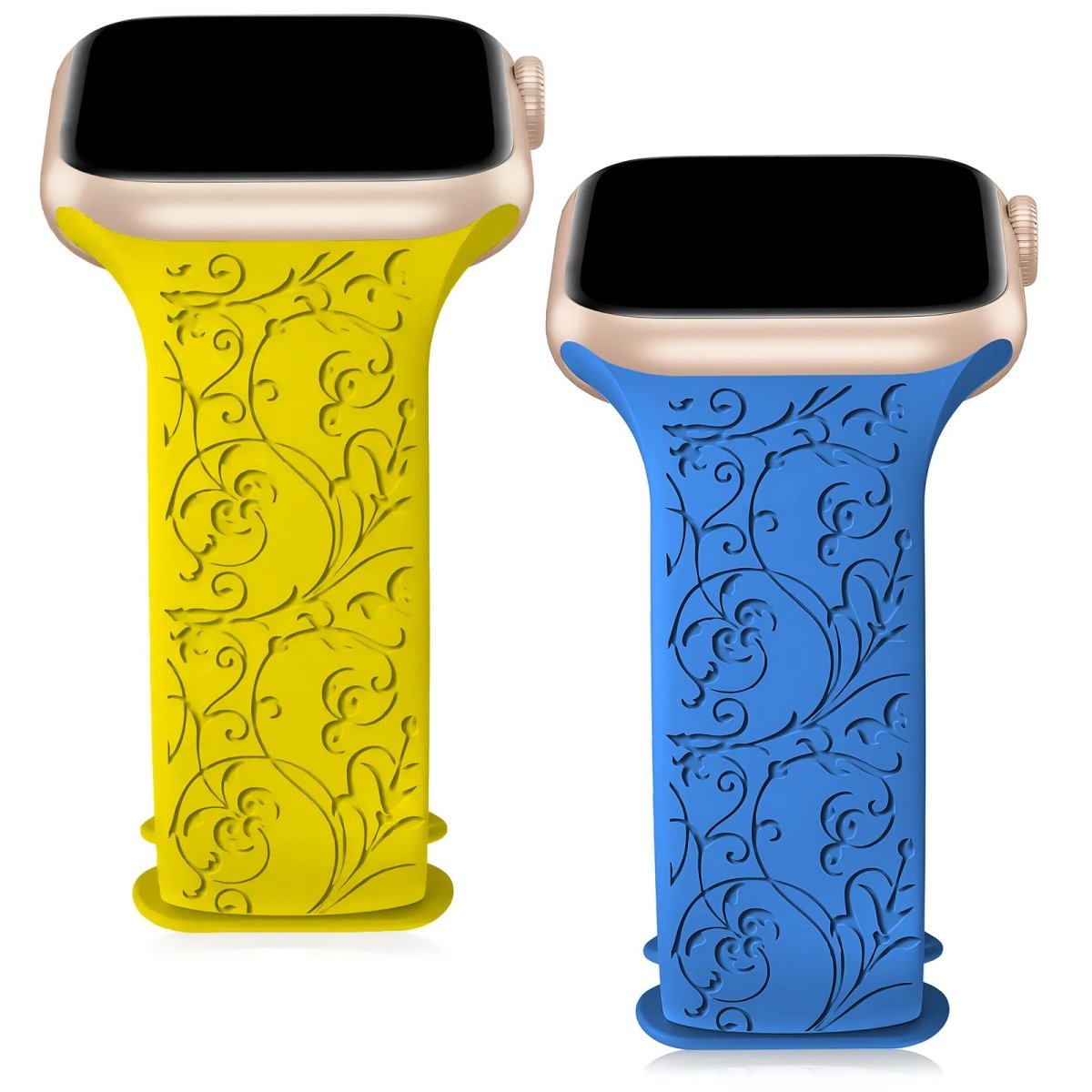 2 Pack Floral Totem Engraved Apple Watch Straps - RueZone Smartwatch 38MM/40MM/41MM Yellow & Blue