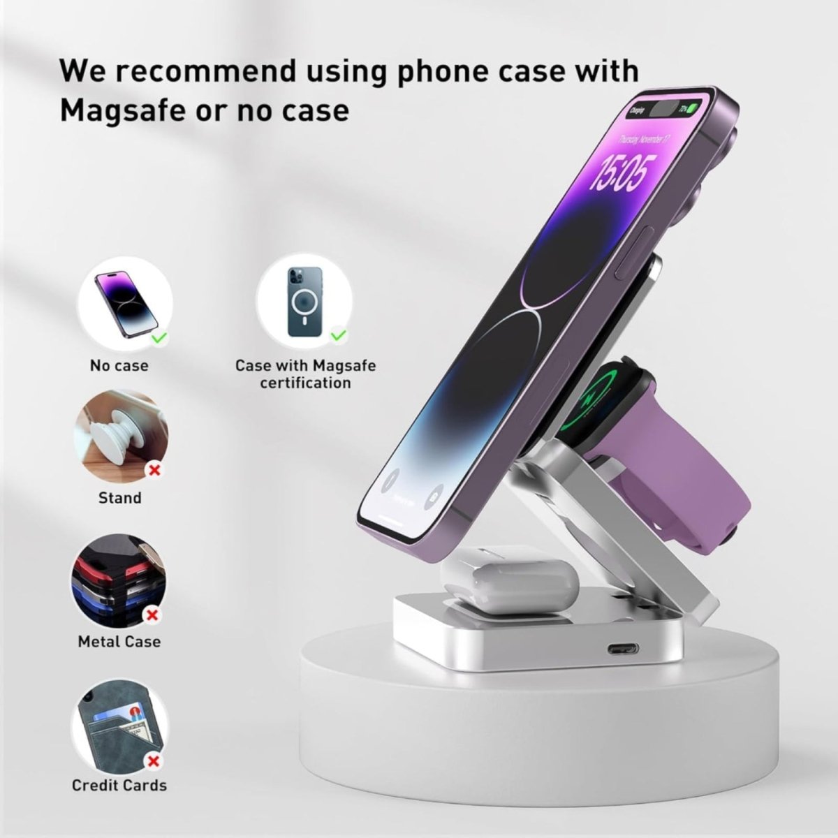 3 - in - 1 Wireless Charging Station for iPhone, Apple Watch & AirPods – Fast Charge - RueZone Charger