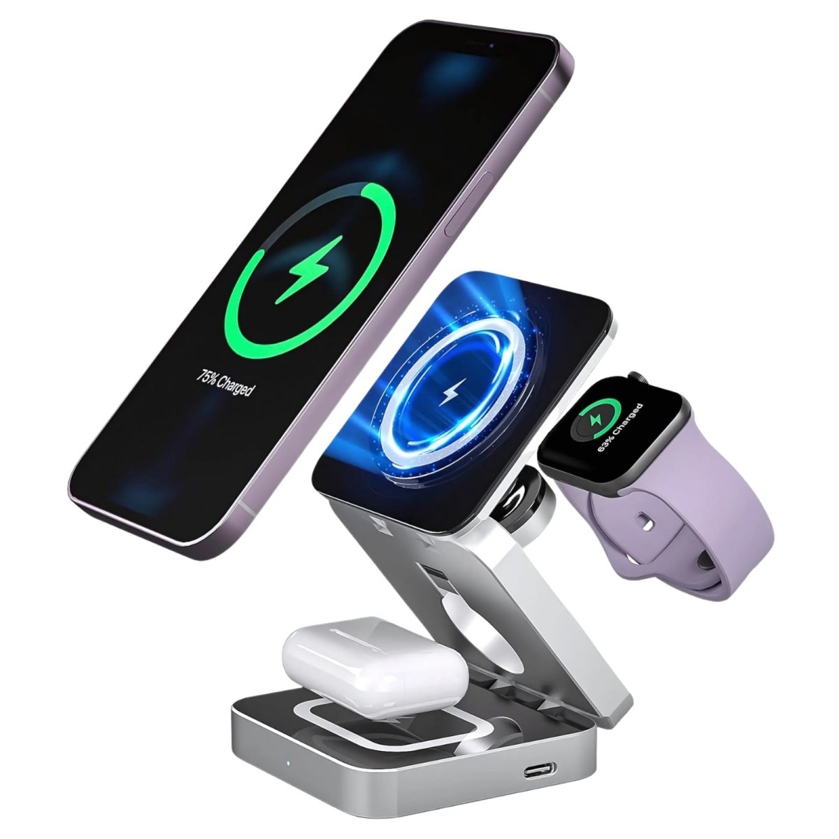 3 - in - 1 Wireless Charging Station for iPhone, Apple Watch & AirPods – Fast Charge - RueZone Charger