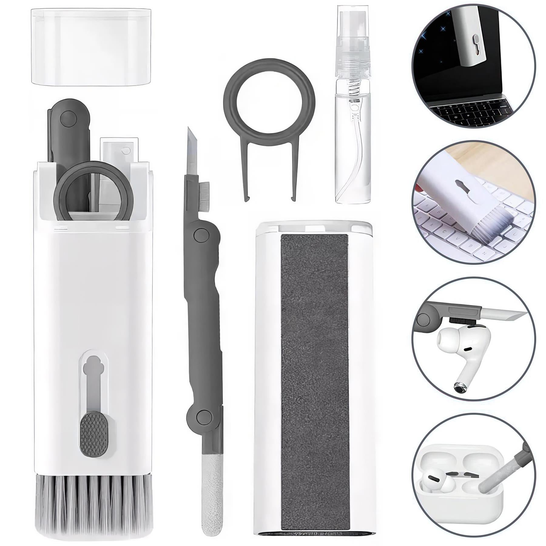 7-in-1 Cleaning Kit for Electronics – Screen and Keyboard Cleaner with Brushes, Suitable for Laptops, Phones, Keyboards, Earphones