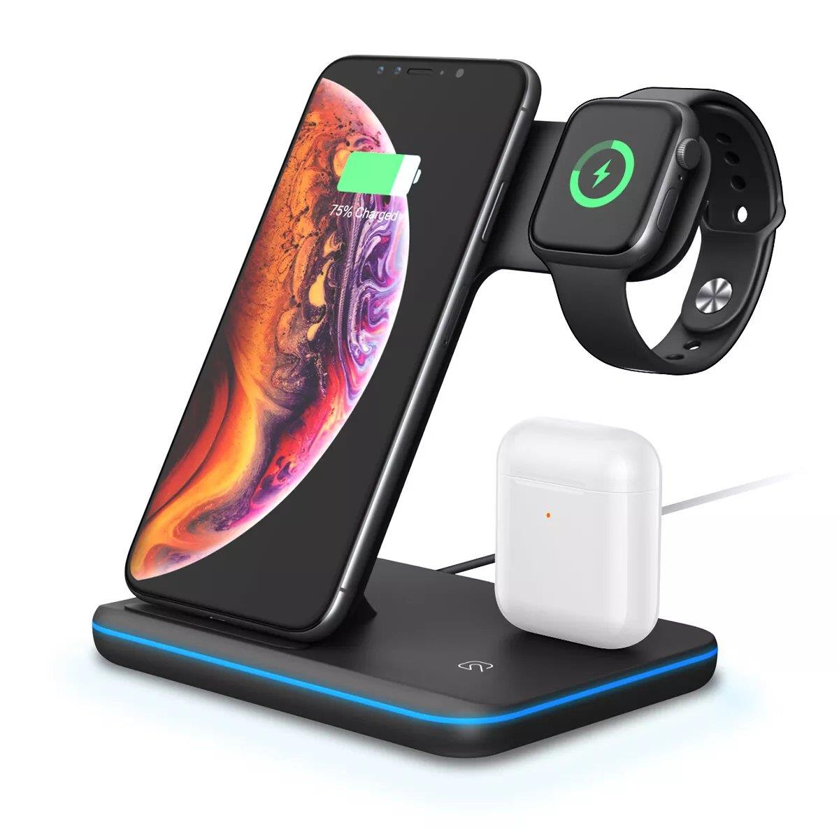 Galahad 3 - in - 1 Fast Wireless Charging Dock for Apple & Android Devices Qi 15w - RueZone Charger White