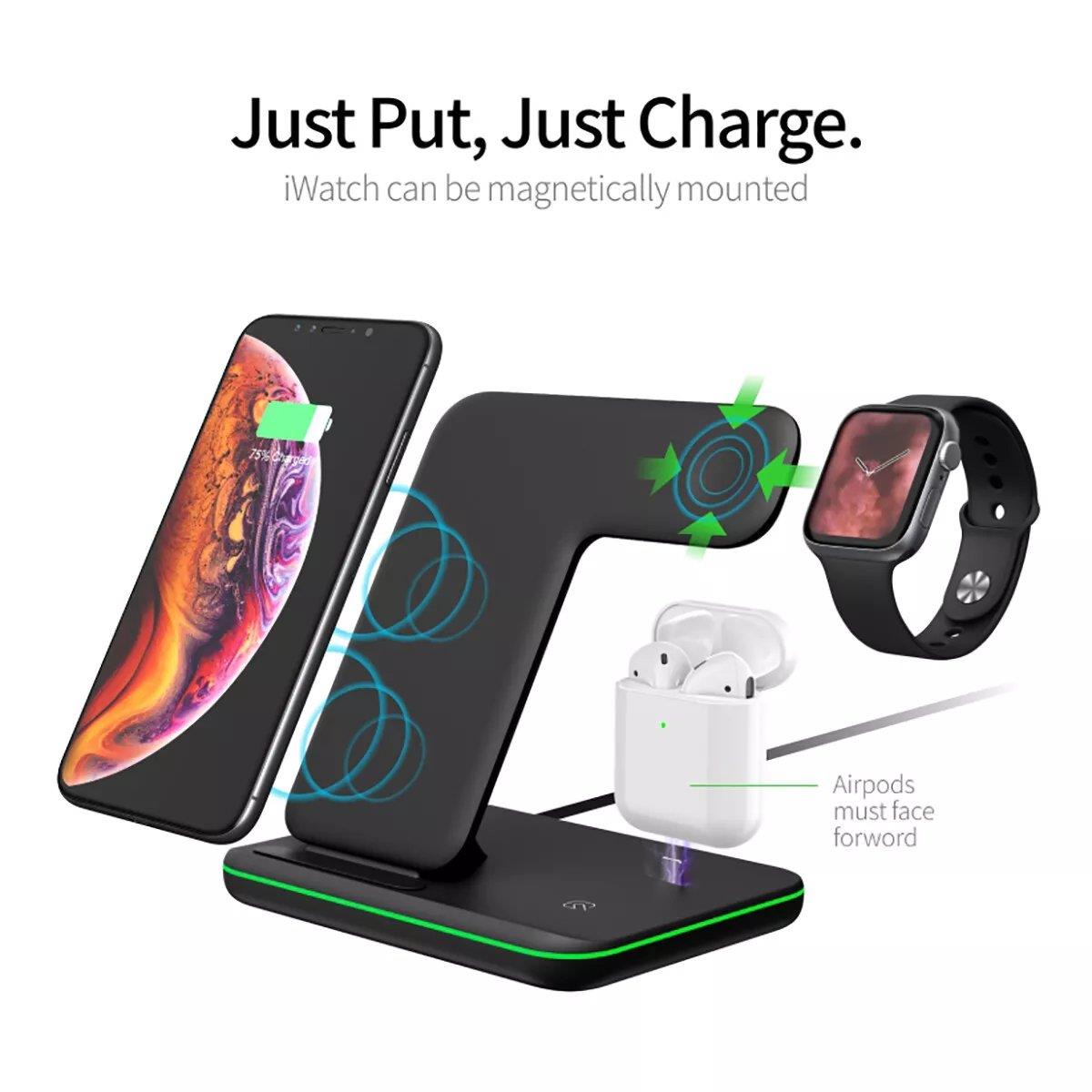 Galahad 3 - in - 1 Fast Wireless Charging Dock for Apple & Android Devices Qi 15w - RueZone Charger White