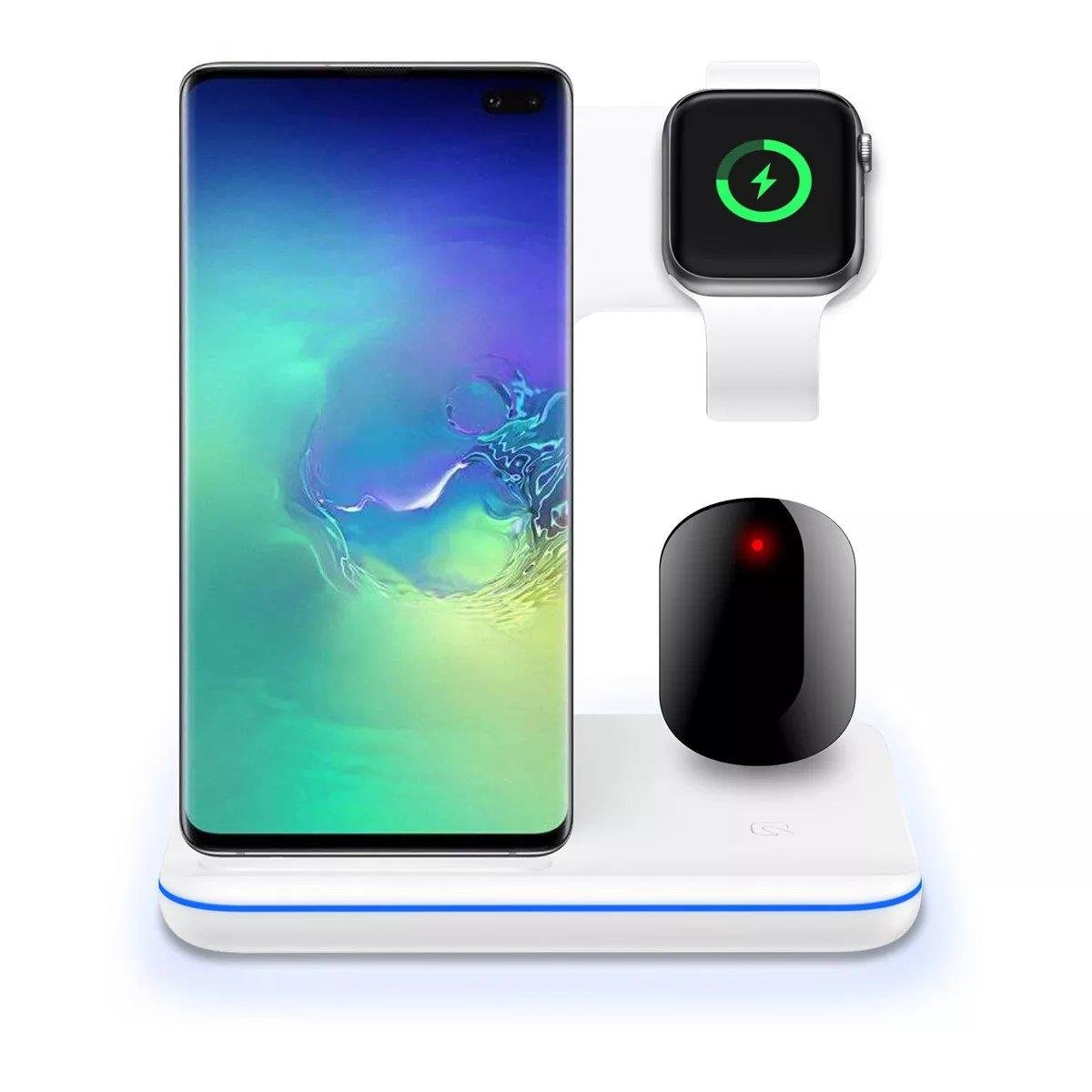 Galahad 3 - in - 1 Fast Wireless Charging Dock for Apple & Android Devices Qi 15w - RueZone Charger White