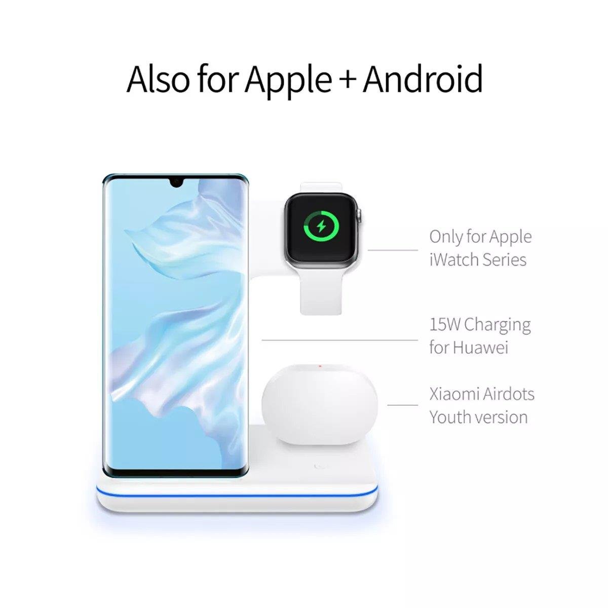 Galahad 3 - in - 1 Fast Wireless Charging Dock for Apple & Android Devices Qi 15w - RueZone Charger White