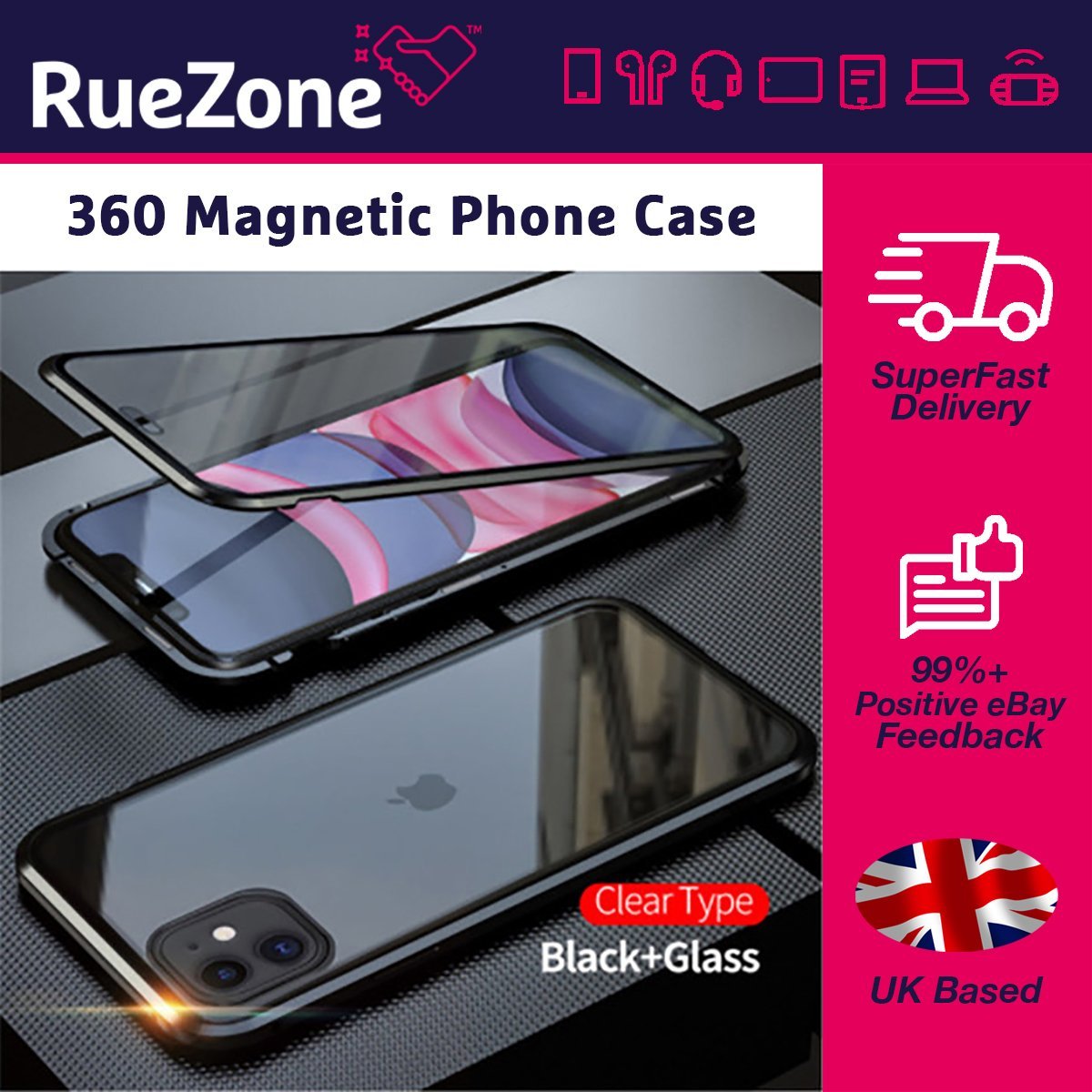 360º Magnetic iPhone 6s Plus Case Anti-Scratch Shock-Proof BLACK Metal Frame - RueZone Default