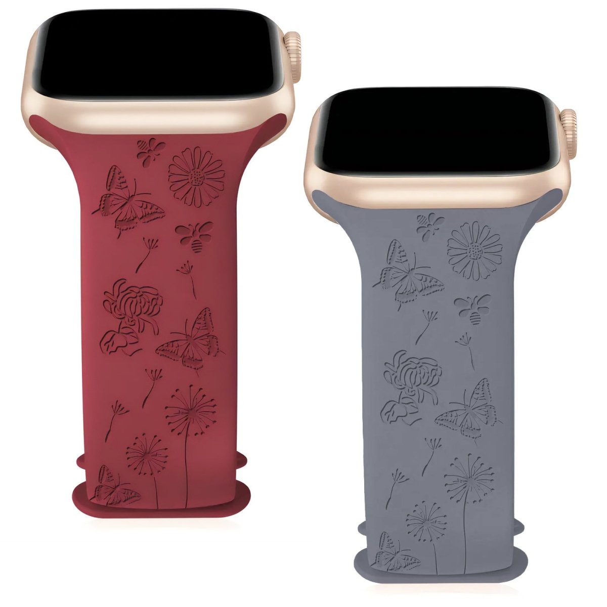 2 Pack Butterfly & Bee Engraved Apple Watch Straps - RueZone Smartwatch 38MM/40MM/41MM Wine Red & Lavendar
