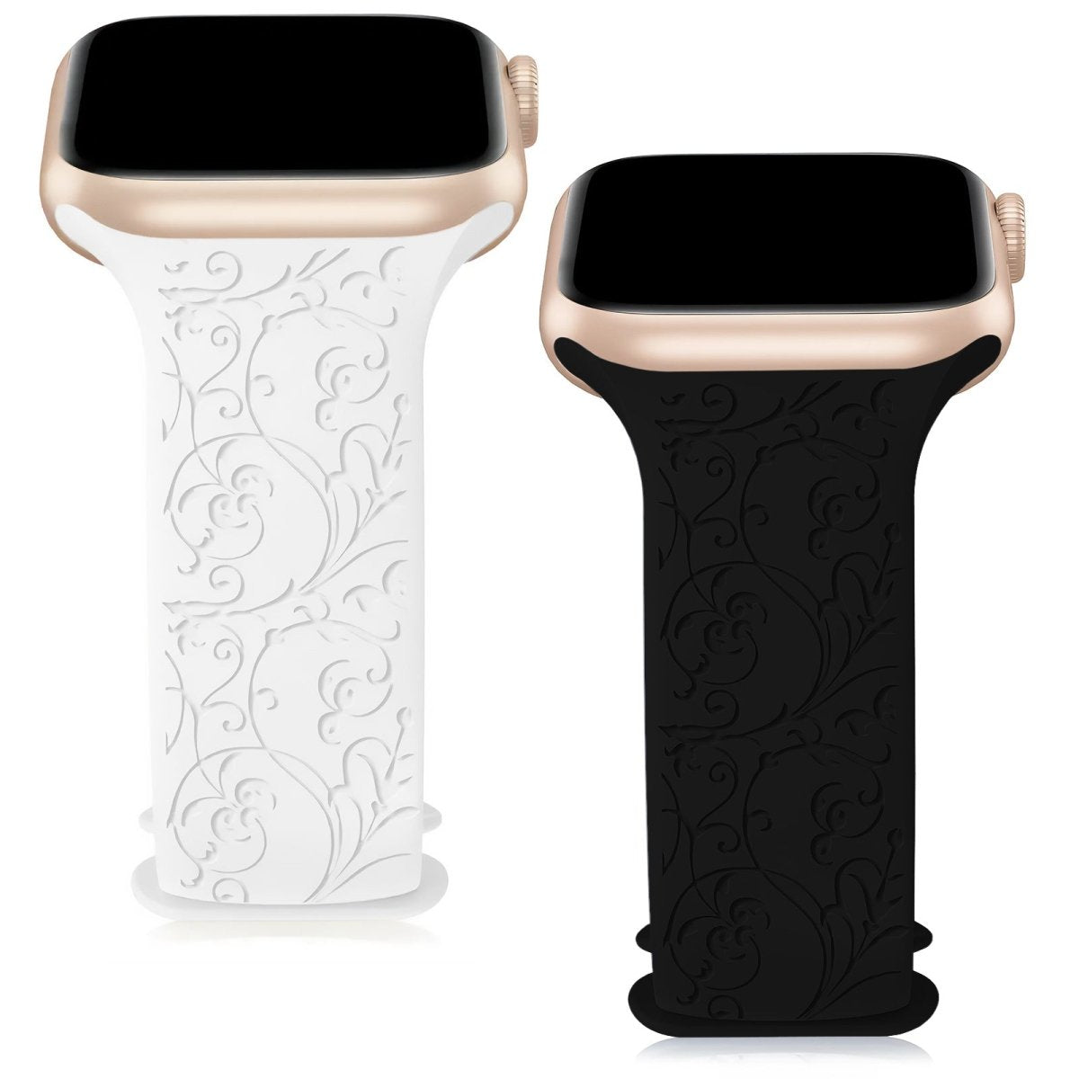 2 Pack Floral Totem Engraved Apple Watch Straps - RueZone Smartwatch 38MM/40MM/41MM White & Black