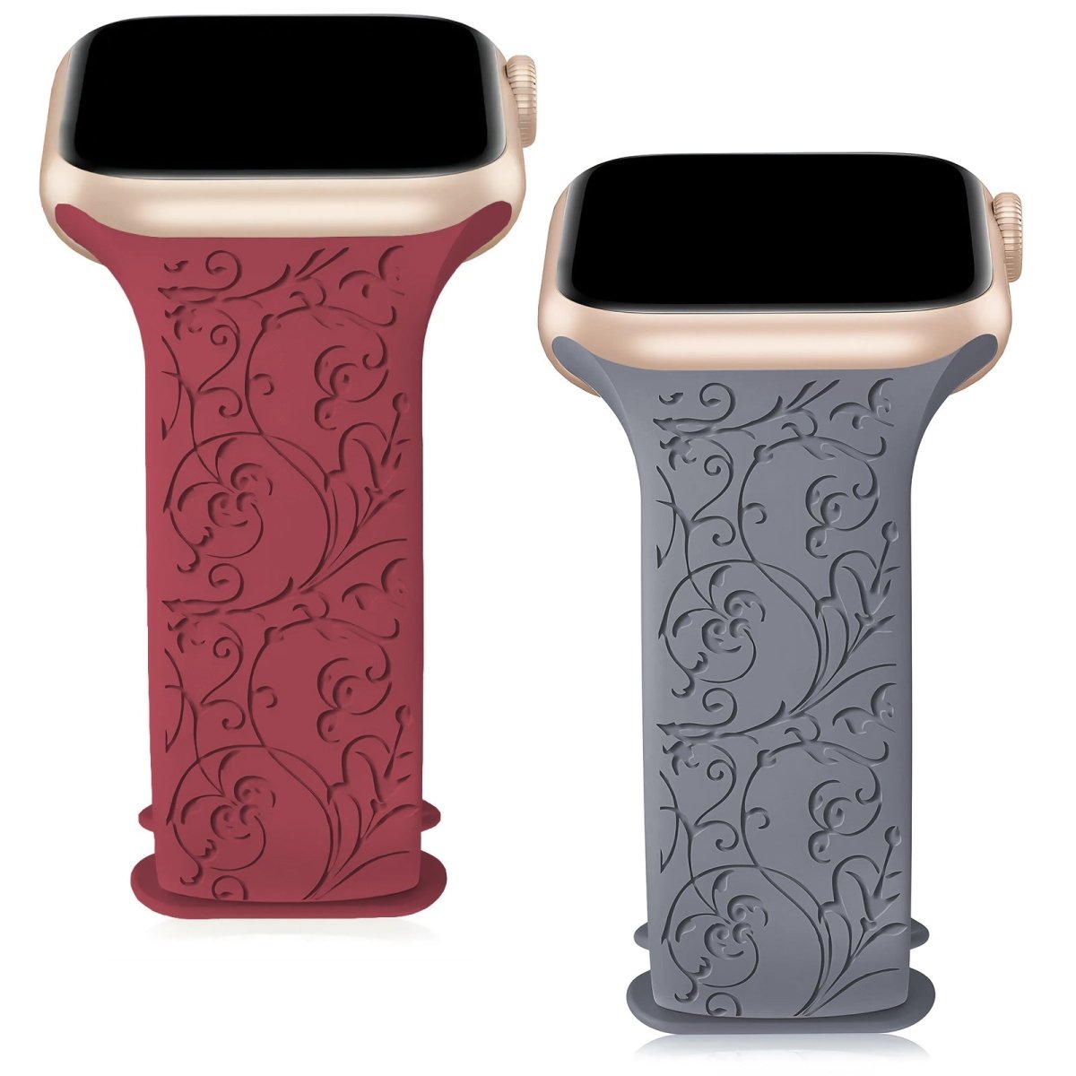 2 Pack Floral Totem Engraved Apple Watch Straps - RueZone Smartwatch 38MM/40MM/41MM Wine Red & Lavendar