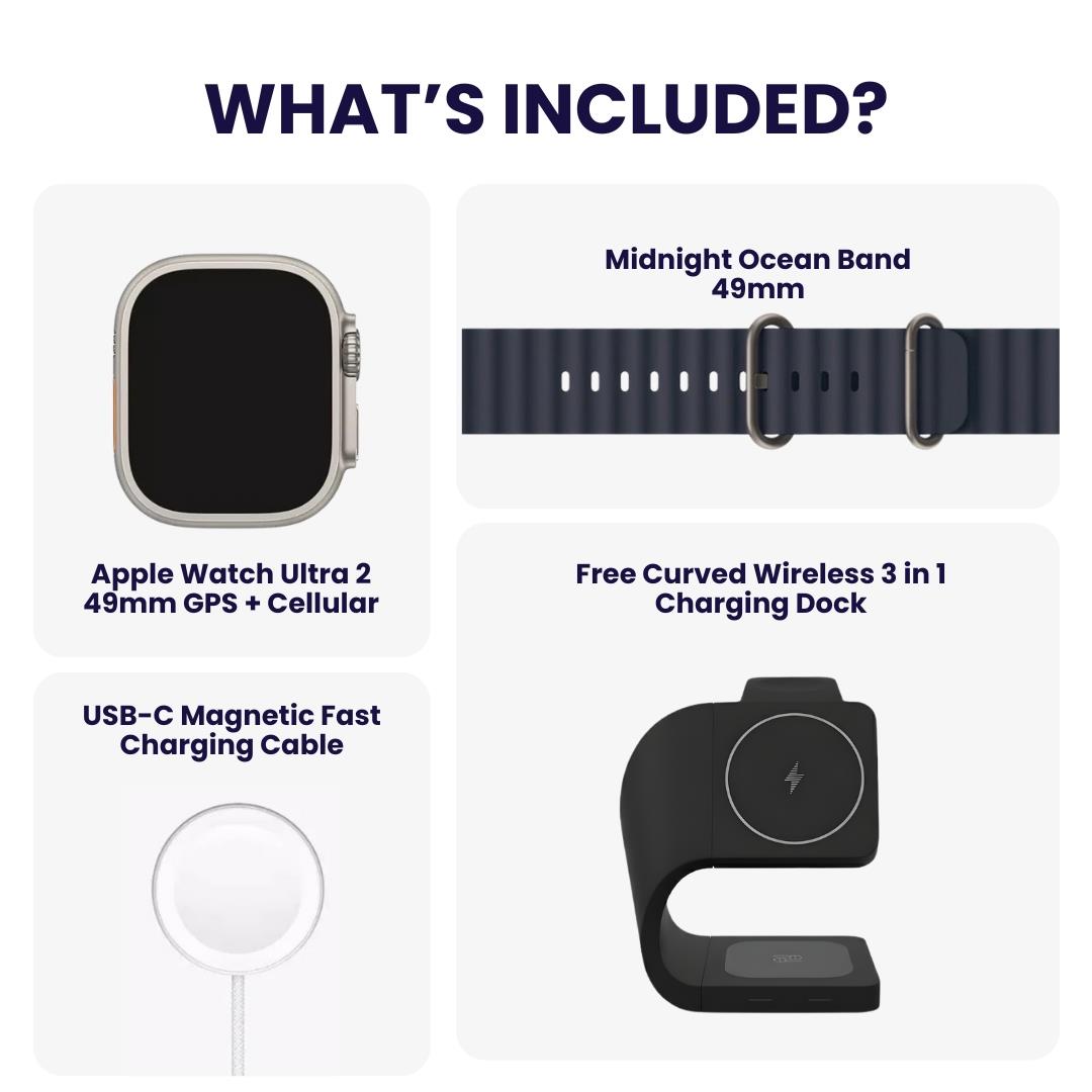 Apple Watch Ultra 2 (49mm) Titanium - Grade A + FREE Magnetic Wireless Charger Bundle RueZone