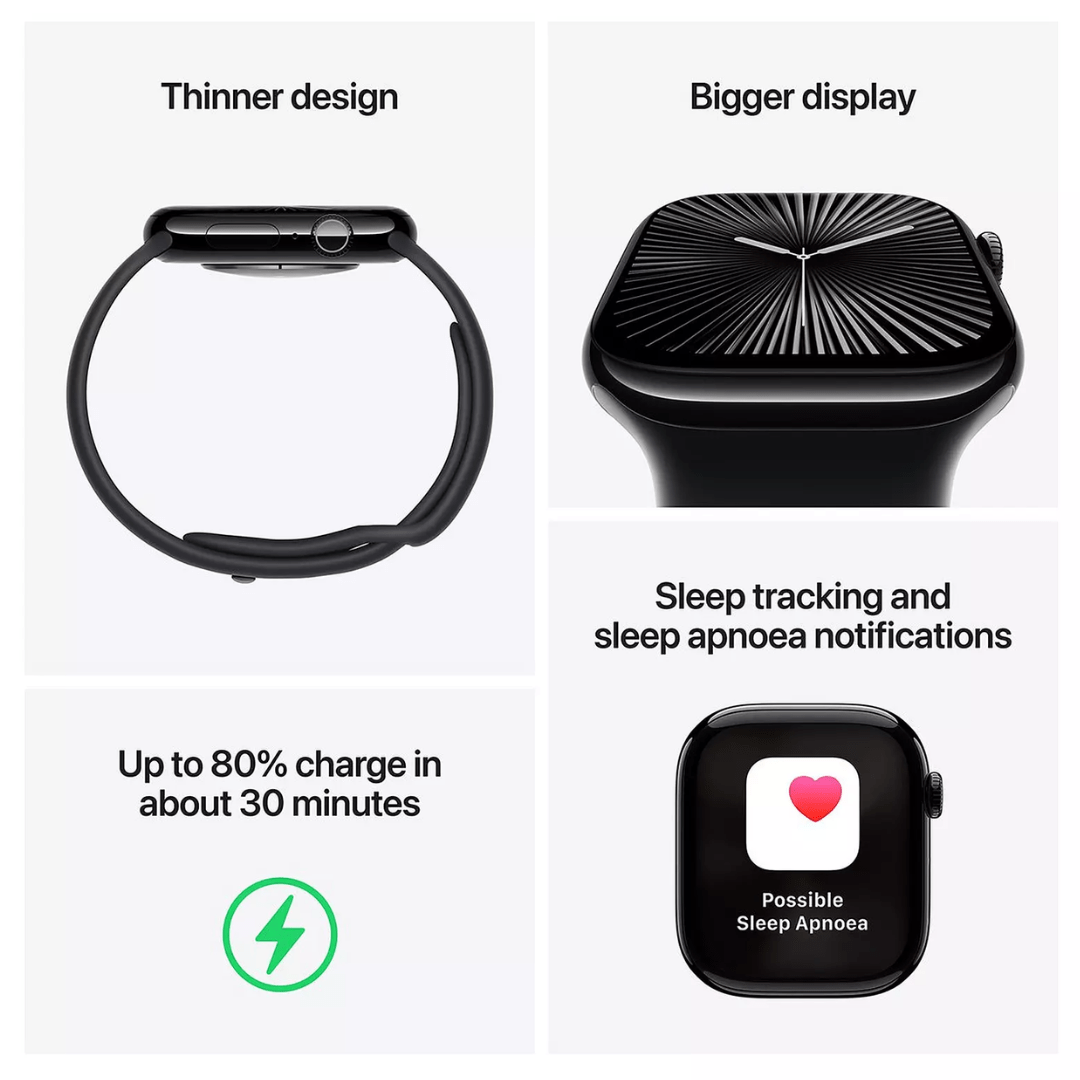 Apple Watch Series 10 Aluminum/Titanium GPS + Cellular Refurbished - RueZone Smartwatch 42mm Jet Black Excellent