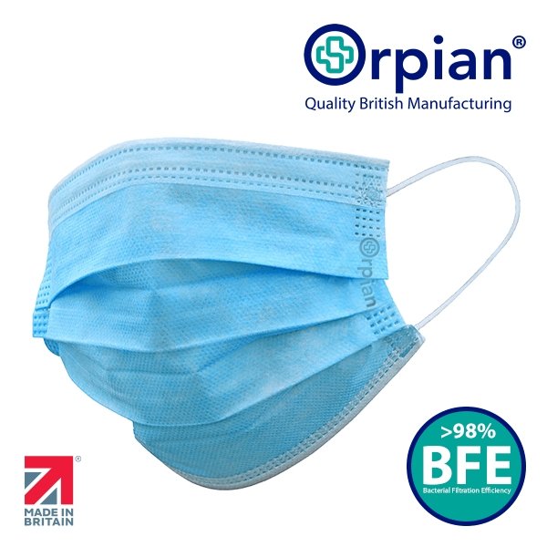 Medical Face Masks (carton of 900) - Type IIR Disposable BFE 98% UK Manufactured - RueZone Blue Carton of 900