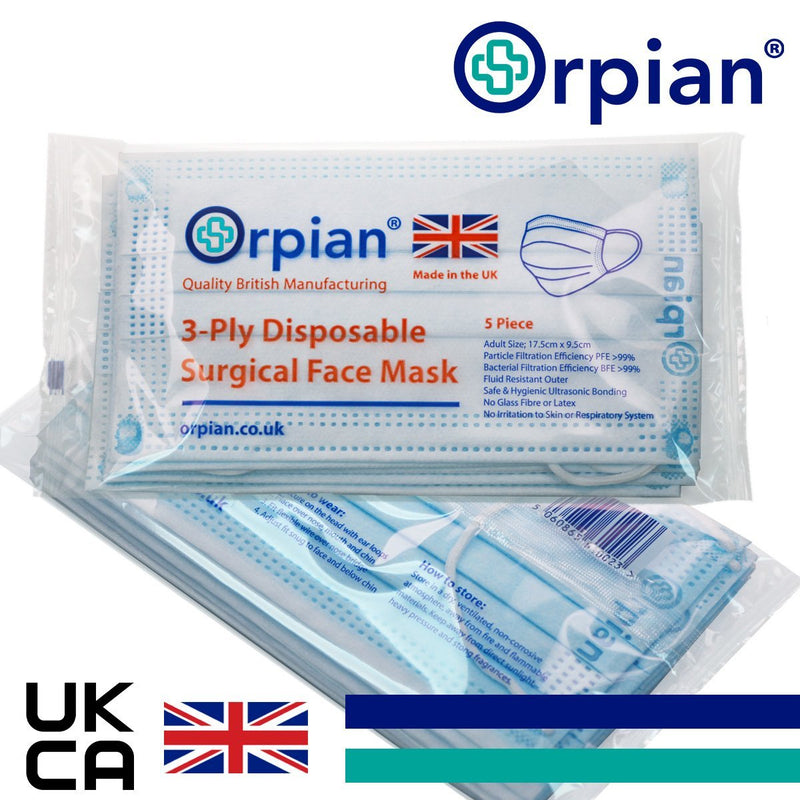 Medical Face Masks (cartons) - Type IIR Disposable BFE 99% UK Manufactured - RueZone Blue Carton of 450