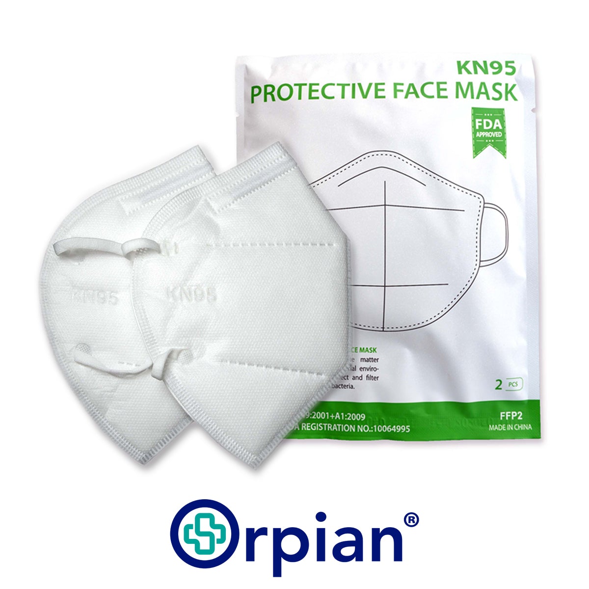 Orpian KN95 Respirator Surgical - Medical Face Mask - RueZone Facemask White Pack of 2