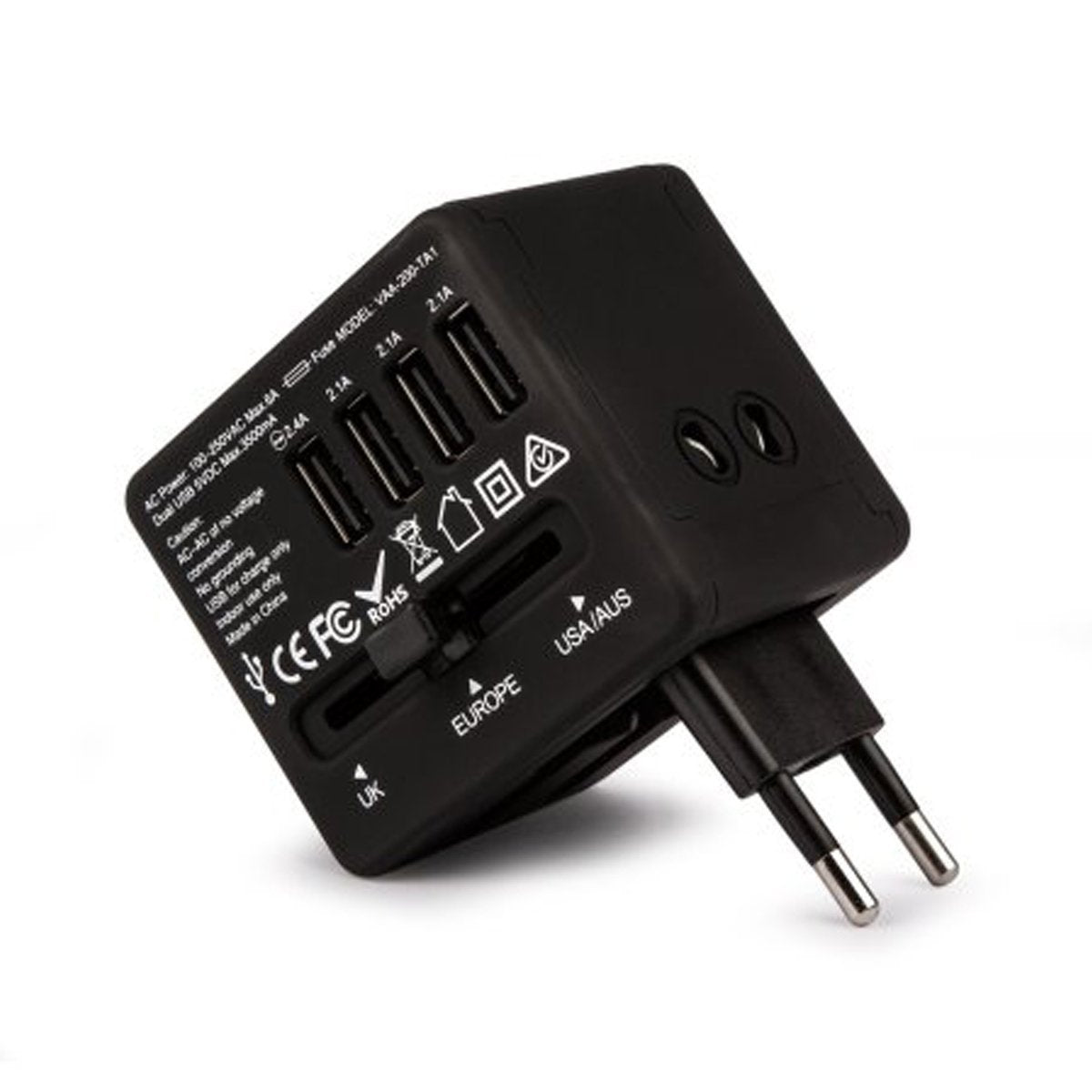 Veho TA-1 Universal 4-Port USB World Travel Mains Charger 3.5A - Black - RueZone Charger Default